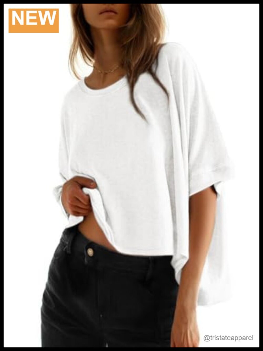Oversized Long Sleeve T-Shirt Round Neck Pullover Curved Hem Casual Basic Tee